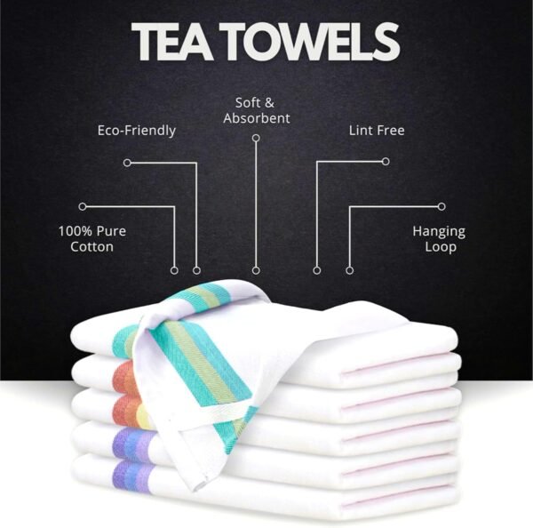 100% Cotton Kitchen Towels 28x20 inches, 12 Pack Tea Towels for Kitchen with Hanging Loop, Reusable Cleaning Cloths, Ultra Soft, Quick-Drying, Highly Absorbent Dish Towels (Assorted, 12) - Image 3