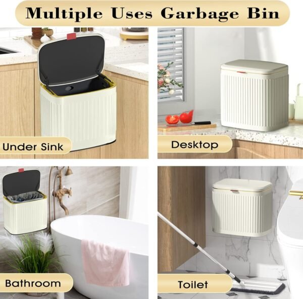 GloDeals Kitchen Trash Can with Lid, 2 in 1 Small Garbage Can Compost Bin Countertop, Wall-Mounted Under Sink Indoor Trash Bin for Kitchen, Bathroom, Cabinet Trash Can Hanging (4L, White/1.05 Gal) - Image 5