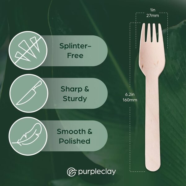 Wooden Disposable Forks - 300 Piece Wood Compostable Forks - Eco-Friendly Biodegradable Utensils for Party - Free From Plastic Cutlery Set - Disposable Cutlery Fork for Eating - Compostable Utensils - Image 3