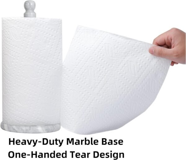 Handmade Marble Paper Towel Holder for Countertop - 12" Upright Paper Roll Dispenser with Heavy Non-Slip Base, Easy One-Handed Tear, for Kitchen Countertops, Cabinets, and Bathrooms-White & Light Grey - Image 4