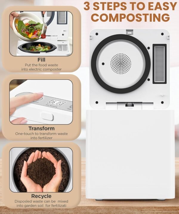 3L Electric Composter, Smart Compost Bin for Kitchen, 3 Modes/Intelligent LED Display/Turn Food Waste into Fertilizer in 4/6 hrs - Image 7
