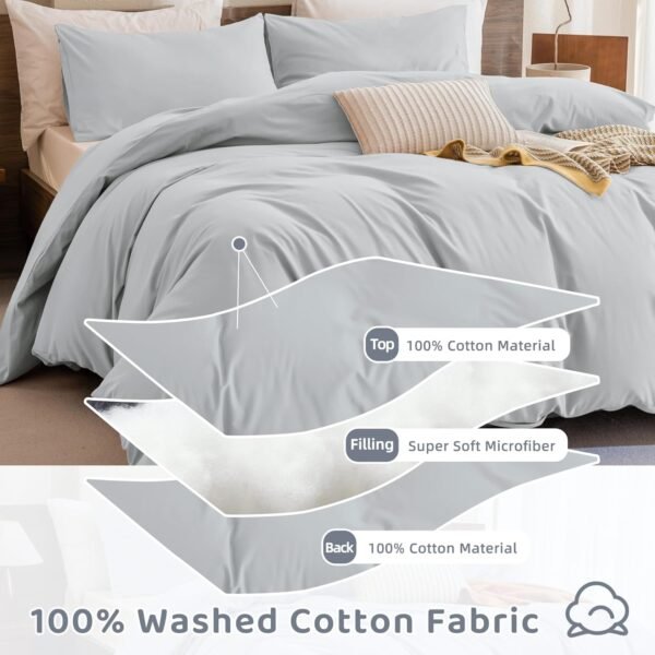 Sanracie King Comforter Set,100% Organic Cotton Linen Feel Textured Comforter Set Cornflower Blue,Winter Warm Simple King Bedding Set 3pcs(1 Aesthetic Solid Comforter + 2 Pillowcases) Soft Lightweight - Image 9