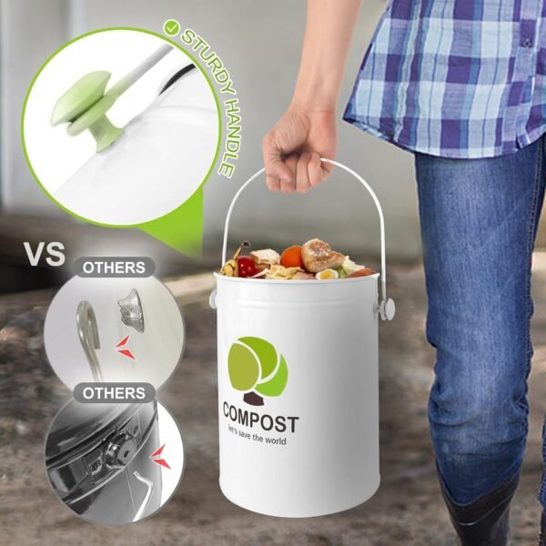 Compost Bin Kitchen Countertop, 1.7 Gallon Indoor Compost Pail, Odorless Food Waste Bin Compost Bucket with Charcoal Filter & Trash Bags & Waste Tray & Brush - Image 4