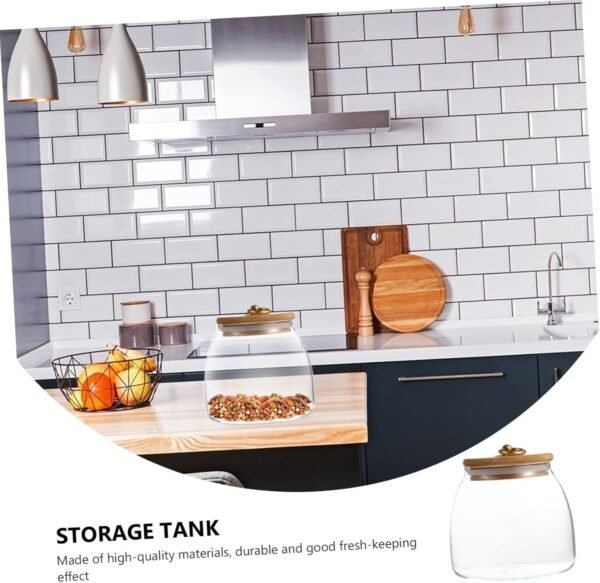 Luxshiny 1pc Glass Storage Jar Container with Lid Cookie Jars for Kitchen Counter Dry Nuts Sealing Jar Airtight Storage Canister Jars with Airtight Lids Snack Sealed Canisters Dry Food Wood - Image 5
