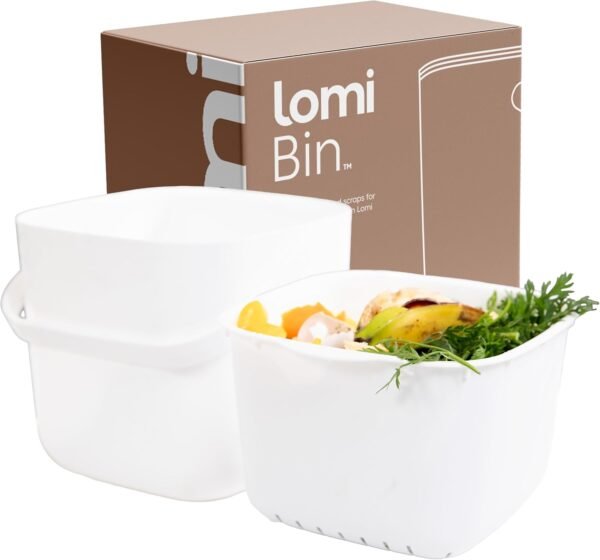 Lomi Compost Bin | Kitchen Countertop | Odorless | Easy Clean (White, 7L / 1.8 GAL)