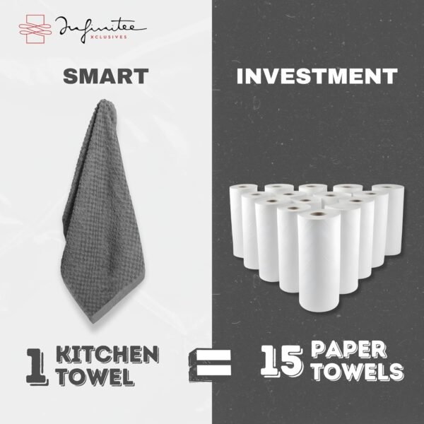 Infinitee Xclusives 100% Cotton Kitchen Towels - 15x25 Inch Ultra Soft Tea Towels, Super Absorbent Terry Dish Towels for Kitchen Linens |Grey| - Image 4