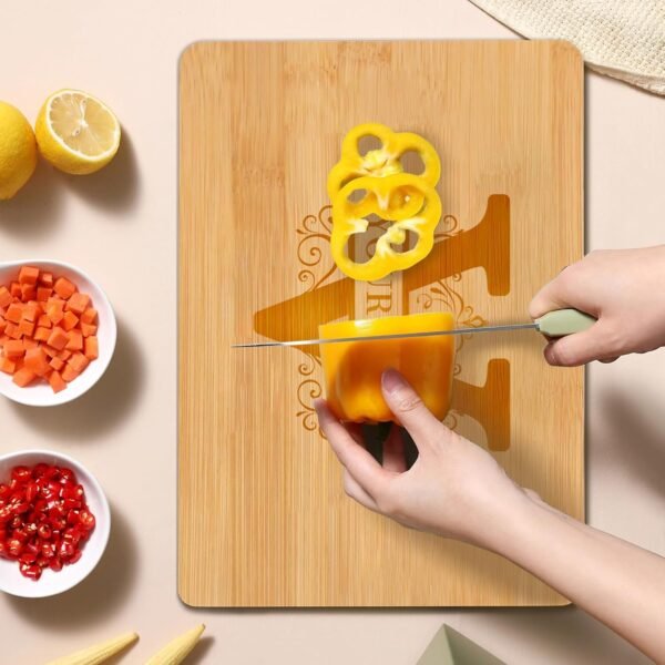 Vantaso Personalized Bamboo Cutting Board - Customized Alphabet Themed Chopping Block,Unique Gifts For Friends And Family,Great Present For Weddings, Housewarmings, Anniversaries And Holiday Gifts - Image 5