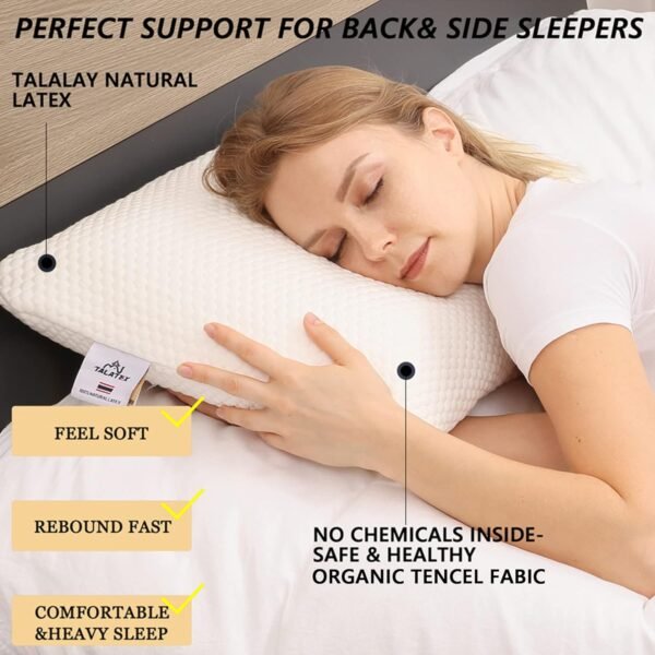 Talalay 100% Natural Premium Latex Pillow, Helps Relieve Pressure, No Memory Foam Chemicals, Perfect Package Best Gift with Removable Tencel Cover - Image 2