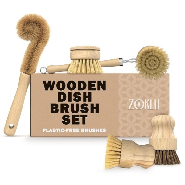 5Pcs Bamboo Dish Brush Set - Wooden Dish Brush Bamboo Scrub Brush for Dishes Wood Dish Brush Bamboo Dish Scrubber Set Palm Brush Wood Dish Scrub Brush - Wooden Dish Scrubber Kitchen Brush Set