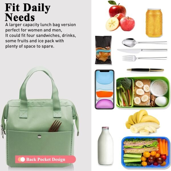 Mziart Insulated Lunch Bag Simple Bento Cooler Bag Lunch Tote Bag for Lunch Box for Women Men Adult Picnic Working Hiking Beach (Light Green) - Image 5