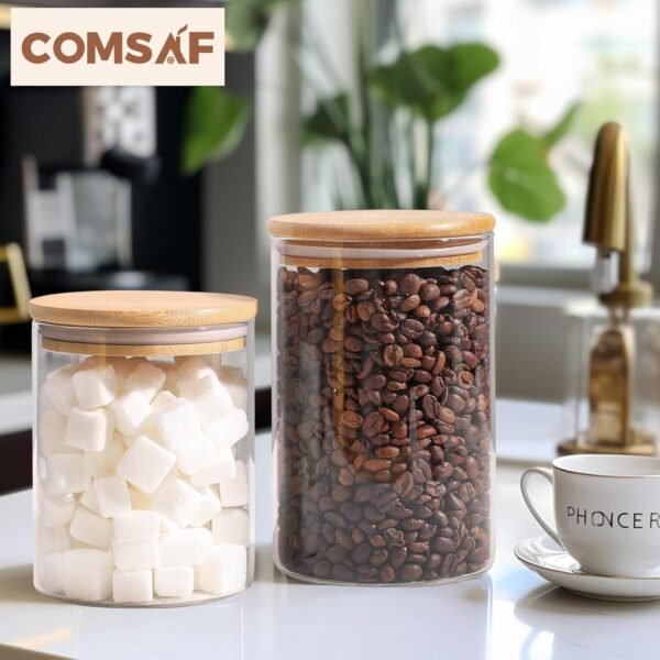 ComSaf 32oz Glass Storage Containers with Lids, Glass Jars with Lids, Clear Food Storage Jar, Round Glass Canister Set of 6, Pantry Organizers and Storage for Cookie Pasta Flour Rice Tea Coffee Bean - Image 6
