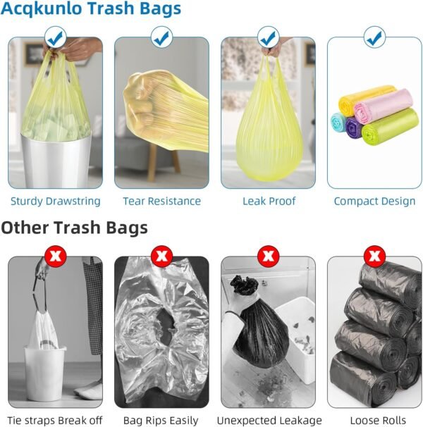 Trash-Bags Kitchen-Bathroom 4 Gallon Small-Garbage Bag - Unscented Multiple Colors With Handle 200 Count Plastic Car Recycling Can Liners Outdoor Yard Office Yard Eco Friendly Strong Acqkunlo - Image 4