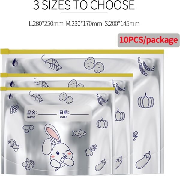 Reusable Food Storage Bags - 10 Pack Ziplock Aluminum foil bag Safe Freezer Bags, Leakproof Storage Gallon Bags, Reusable Food Bags, Snack Bags, Sealed Bag for Vegetable Fruit Meat (M 10pcs) - Image 2