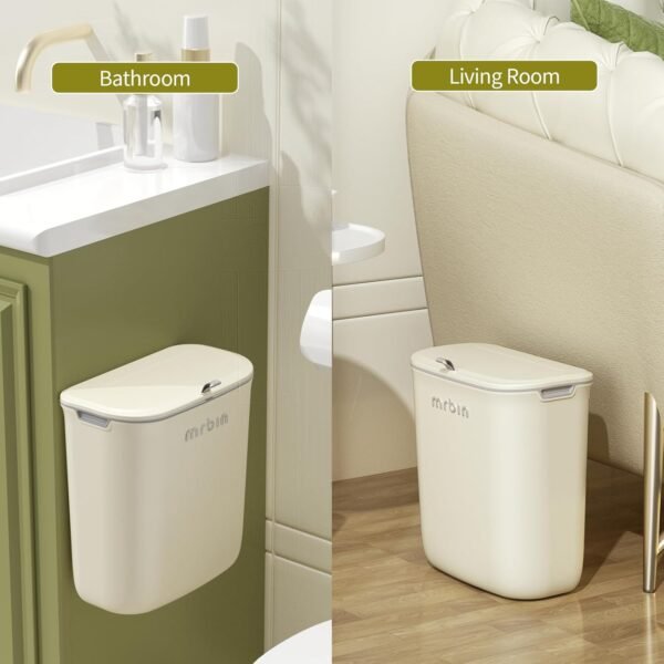 Kitchen Compost Bin Countertop, 9L/2.4gal Indoor Food Waste Recycling Bucket, Portable Trash Can with Lid for Cabinet Door, Under Sink, Wall Mounted, White - Image 4