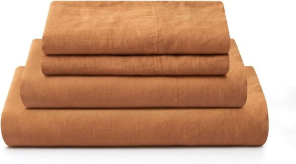 ATLINIA Bedding Linen Sheets Set Bed - 100% French Linen Sheets King Size Organic Flax Bedding Farmhouse Boho Style - Deep Pocket Fitted Sheet & Flat Sheet & 2 Pillowcases (Rust, King) - Image 8