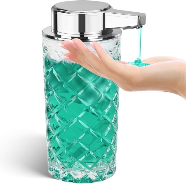 Automatic Liquid Soap Dispenser Touchless Auto Glass Clear Diamond Design Hand Lotion Soap Dispenser with Pump Electric Hands Free Modern Dish Soap Dispenser Rechargeable for Kitchen Bathroom