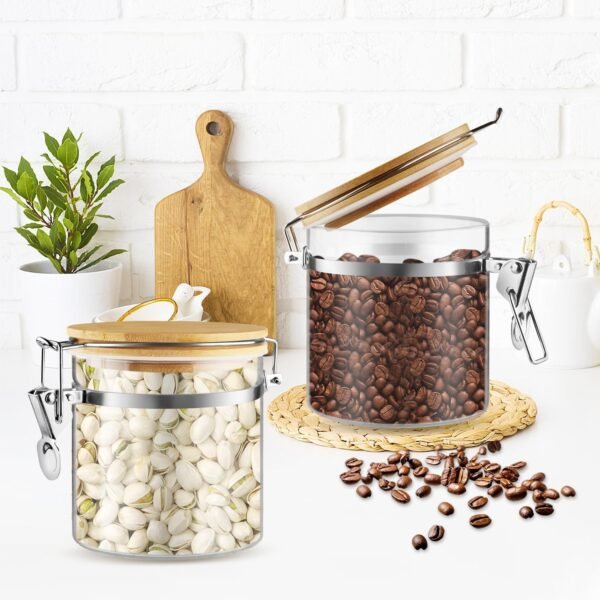 2 Pcs 700ml/23oz Clear Glass Jars Airtight Storage Jars Locking Glass Container Jar with Clamp Bamboo Lids for Home Kitchen Food Coffee Tea Pantry Storage - Image 5