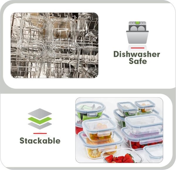 BAYZZ Glass Food Storage Containers Set, 24 Pieces Airtight Glass Meal Prep Containers with Lids,Microwave and Freezer Safe - Image 5