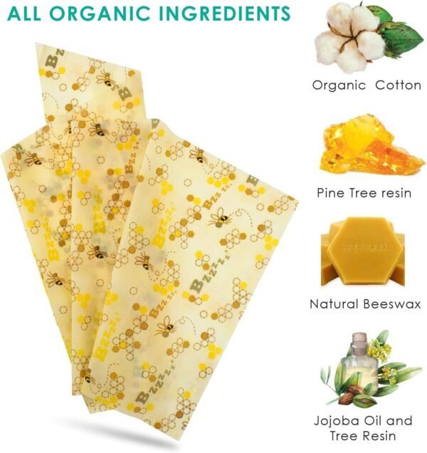 ERKOON Beeswax Food Wraps 1 Meter Roll 13 x 39 Inch Reusable Beeswax Wraps Eco-Friendly Sustainable Food Storage Wraps for Sandwich, Cheese, Fruit, Bread, Snacks (Bee Pattern) - Image 3