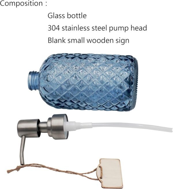 16 Oz Refillable Soap Dispenser with Rustproof Stainless Steel Pump for Kitchen and Bathroom - Liquid Glass Dispenser for Hand Soap, Lotion (Blue) - Image 4