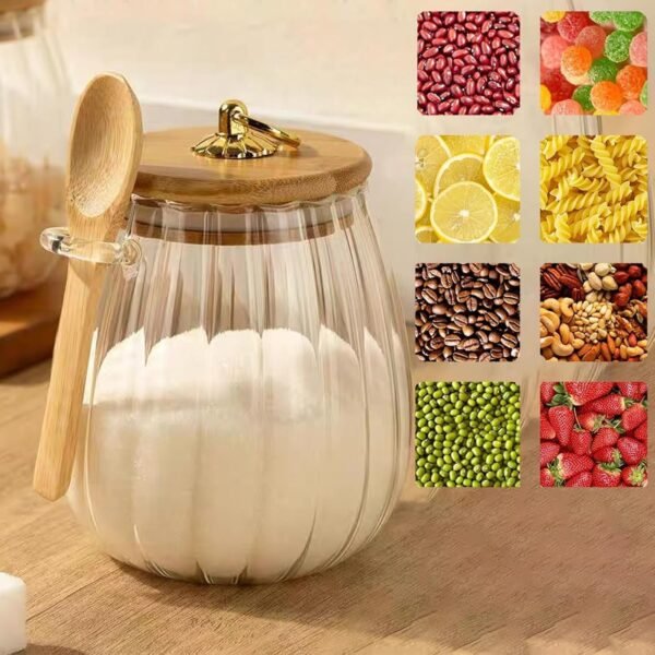 Sugar Container Sugar Bowl with Bamboo Lid and Spoon 24 OZ Glass Coffee Canister for Coffee Bar,Storage Jars with Metal Handle,Candy Jar,Kitchen Decor, Christmas,Housewarming Gift - Image 7