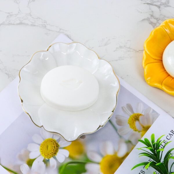 Elegant Bathroom Soap Dish, Inspired by Nature Hibiscus Flower, Ceramic Soap Dish Holder, Self-Draining and Multiple Styles for Bathroom Kitchen Accessories - Image 5
