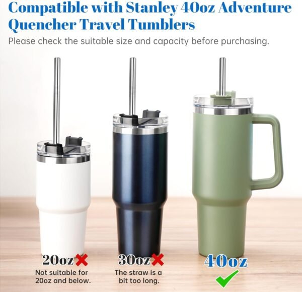 Tomorotec 8-Pack Stainless Steel Straws Fit for 40oz Stanley Tumblers, 12" Metal Straws for Stanley Cup with 1 Brush, Reusable Drinking Straws for Smoothies, Milkshakes, Dishwasher Safe & BPA-Free - Image 3