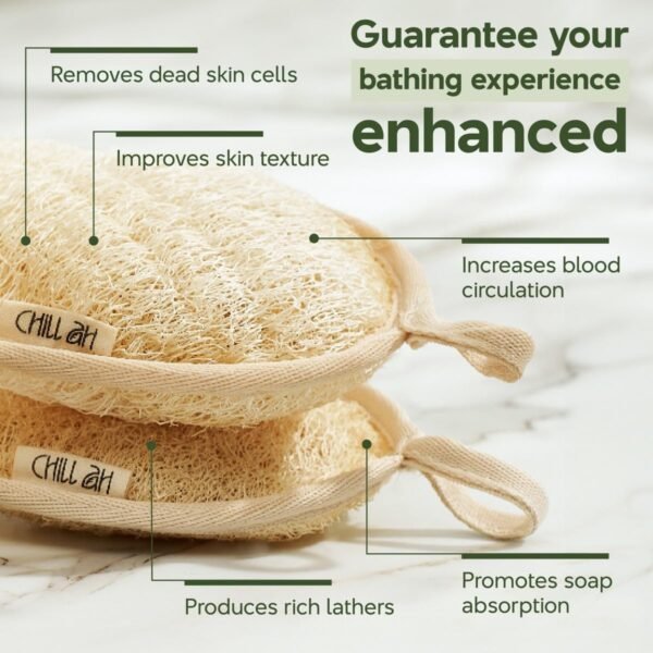Chill Ah Green Glow All Natural Exfoliator Dual Sided Loofah Bath Sponge Set – 100% Plant-Based, dye-Free, Biodegradable, Scratch-Free, Handcrafted in Vietnam (2-Pack) - Image 4