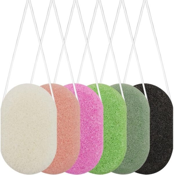 6 pcs Konjac Sponge, DaKuan Facial Sponges, Polychrome Face Sponges for Cleansing, Natural, Colorful, Gentle Exfoliation for Radiant Skin