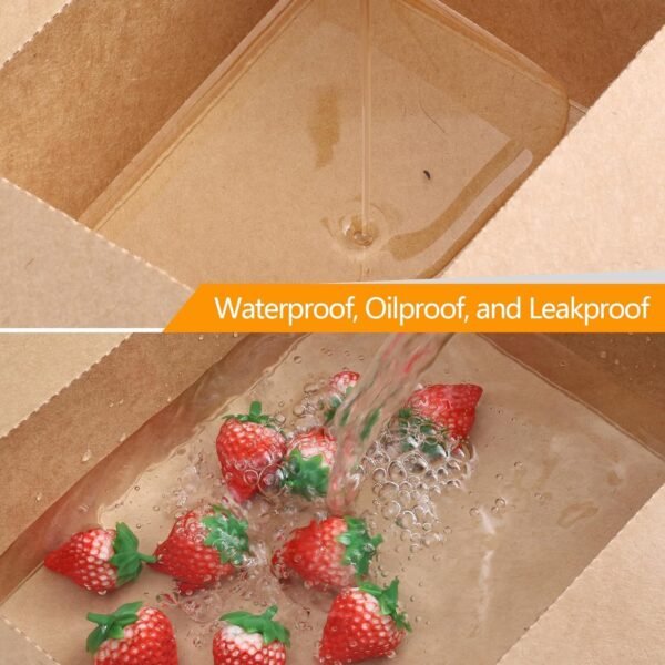 (Set of 50) 30oz Compostable Food Take Out Containers Disposable, Small Microwaveable Paper To Go Boxes, Grease Resistant Natural Kraft Cardboard Lunch Box, Takeout, Biodegradable, Eco-Friendly - Image 3