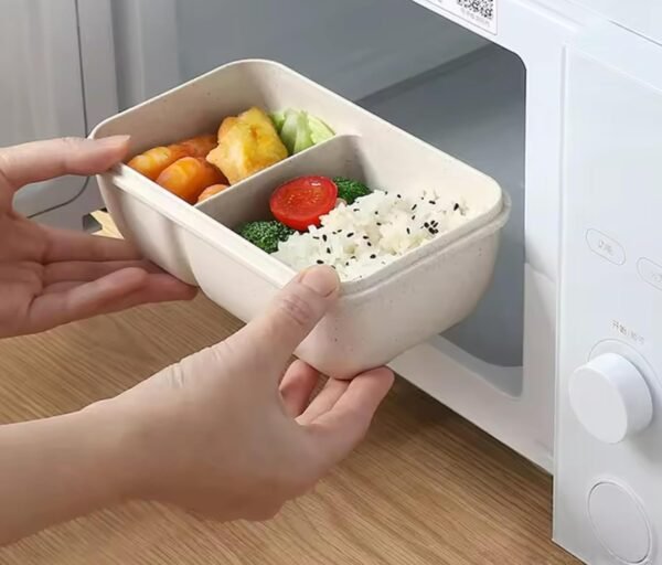 Lunch Box Bento Wheat Straw 2 Compartments, Eco-Friendly, Dishwasher & Microwave Safe, BPA-free, Air Tight, Leakproof, Compact & Portable (blue) - Image 5