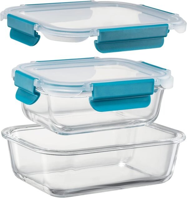 Glass Food Storage Containers with Airtight Lids-Glass Meal Prep Containers/Bento Box/Microwave Freezer Dishwasher Safe-Glass Lunch Box for Kitchen,Stackable,Large Capacity, BPA Free - Image 6