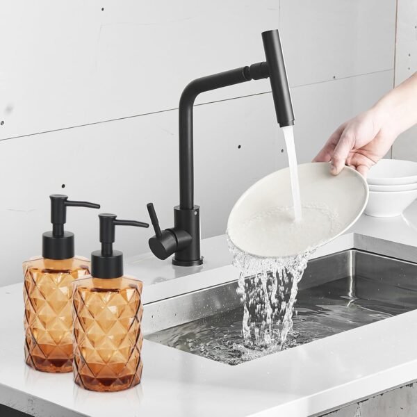 Glass Soap Dispenser, 2pcs Hand Soap Dispensers, Glass Bottle with Plastic Pump, Kitchen Dish Soap Dispenser Set for Bathroom, Hand Soap Dispenser for Liquid, Lotion, Essential Oil (Amber) - Image 7