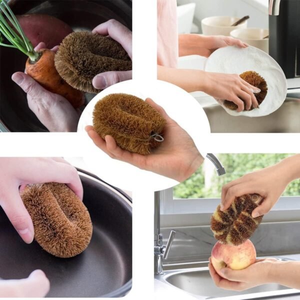 Coconut Fiber tawashi Brushes, Vegetable Brush, Potato Scrubber, Natural Cleaning Brushes for Household use, Ideal for Fruits, Veggies and Household use. Pack of 2, Brown - Image 6