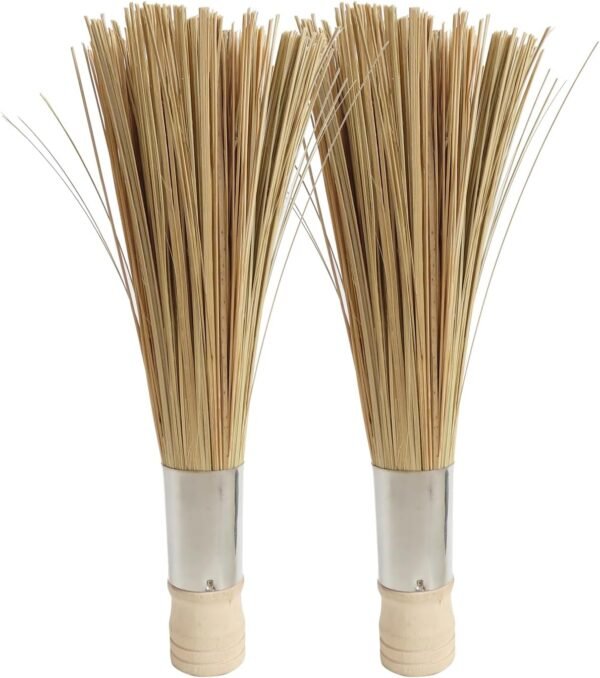LSZSSJ9.84-inch Natural Bamboo Brush Kitchen Cleaning Brush, Used to Clean Grills, Pans, and stoves, Without damaging The Surface, 2 Bamboo Brushes