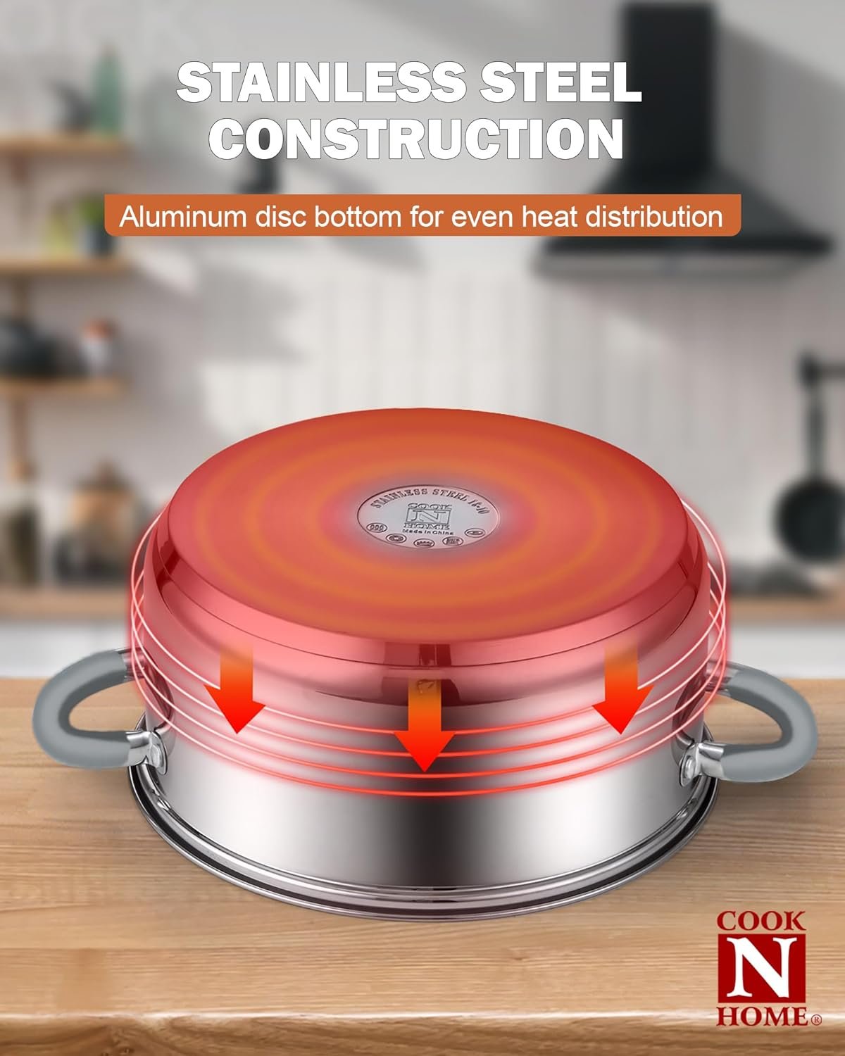 Cook N Home Cookware Basic Pots and Pans, 12 Piece set, Stainless Steel Grey Silicone Handle - Image 6