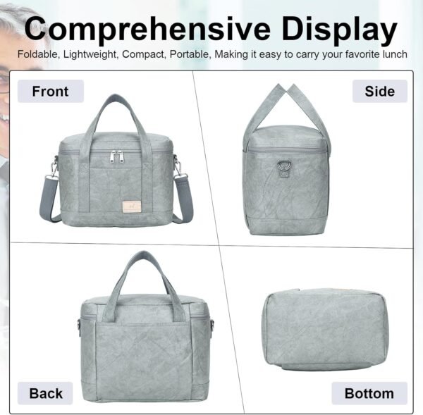 NOL Natural Organic Lifestyle Insulated Lunch Bags for Women Grey - Large Leakproof Insulated Cooler Bag Lightweight Waterproof Reusable Vegan Lunch Bag for Work, Camping, Travel, Outdoors - Image 7