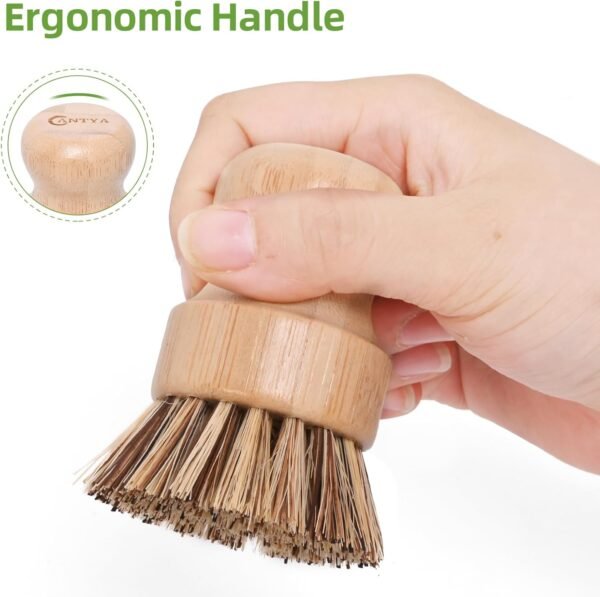 Bamboo Wok Brush - 6 Pcs Hard Palm Brush, Natural Dish Scrubber Brush, Kitchen Brush, Dish Scrub Brush, Bamboo Dish Brush for Cleaning Pans, Pots and Sink - Image 4