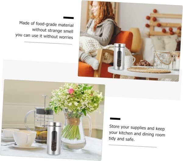 Ciieeo 1pc Stainless Steel Storage Tank Food Containers with Lids Food Storage Container Canister with Window Carafe with Lid Tea Coffee Sugar Canisters Tea Canister Kitchen Silver Glass - Image 4