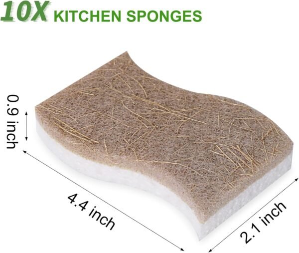 Natural Kitchen Sponge Dish Sponge for Kitchen Coconut Fiber and Wood Cellulose Scrubbing Sponges for Heavy Duty Kitchen Grime S Shape Kitchens Sponges 10 PCs - Image 4