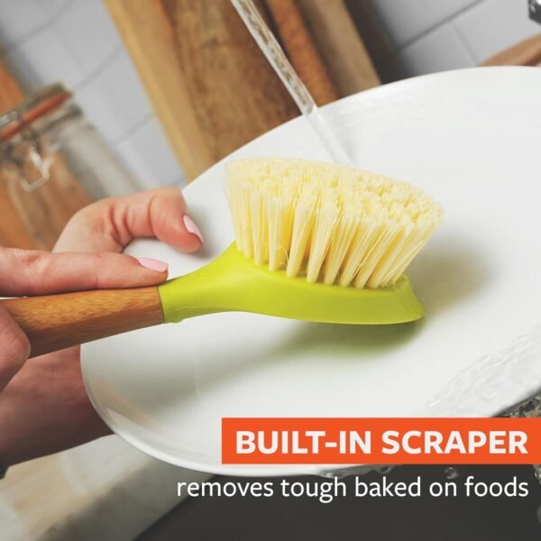 Full Circle Be Good Bamboo Handle Dish Brush – Sustainable Kitchen Cleaning with Tough Bristles - Natural Dish Scrubber & Cast Iron Cleaner - Long Handle Brush for Dishes, Pots, and Pans, Green - Image 6