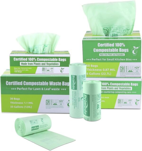 Compost Bags, Compostable Trash Bags 2.6 Gallon Compostable Bags 100 Count Small Compost Bags for Countertop bin Extra Thick 0.71 Mil. ASTM D6400 Certified By BPI and TÜV AUSTRIA - Image 5