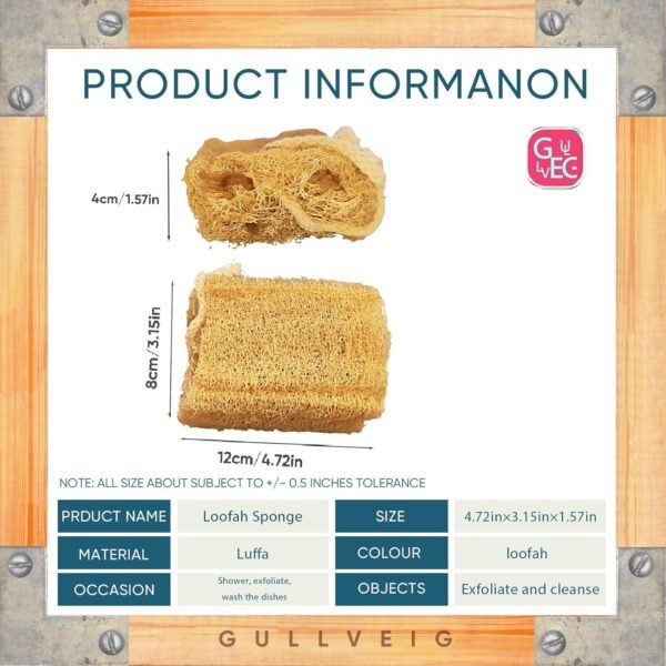 Gullveig Natural Loofah Sponge for Body Exfoliating and Dishes Cleaning, Men Women Bathing Accessories, 5 Pack - Image 2