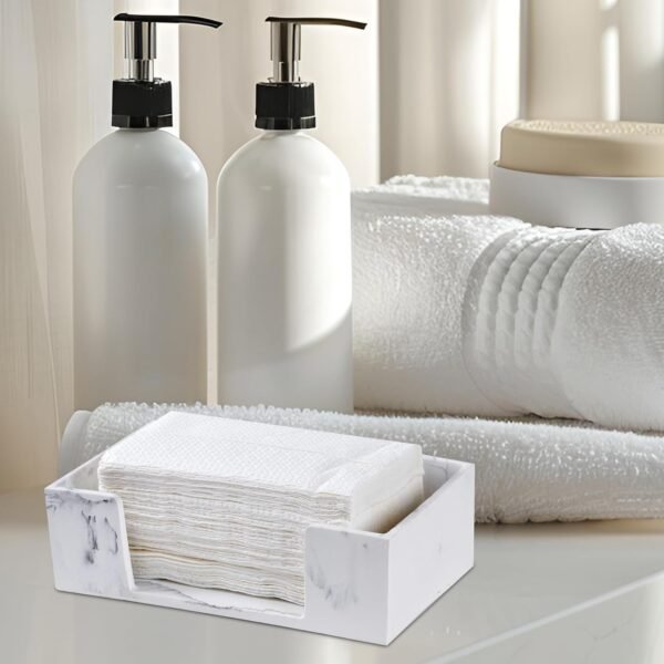 Marble White Napkin Holder for Bathroom, Countertop Paper Towel Dispenser for Kitchen, 10" L x 6" W for Multifold, C Fold, Trifold, Z Fold - Disposable Hand Towel Organizer, Guest Towels Holder - Image 6
