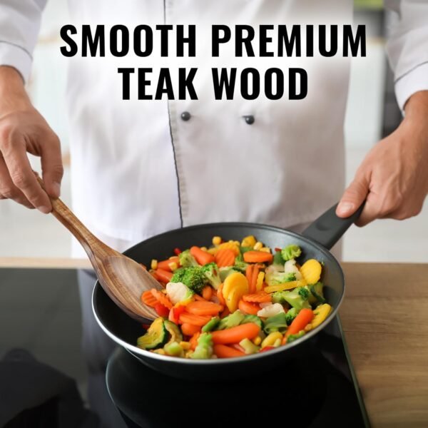 Zulay Kitchen Premium Large Teak Wooden Spoon For Cooking - Durable Wooden Cooking Utensil, Perfect Wooden Kitchen Utensil Set Addition, Smooth Finish Natural Teak Spoon, Non-Stick Wooden Spoon - Image 2
