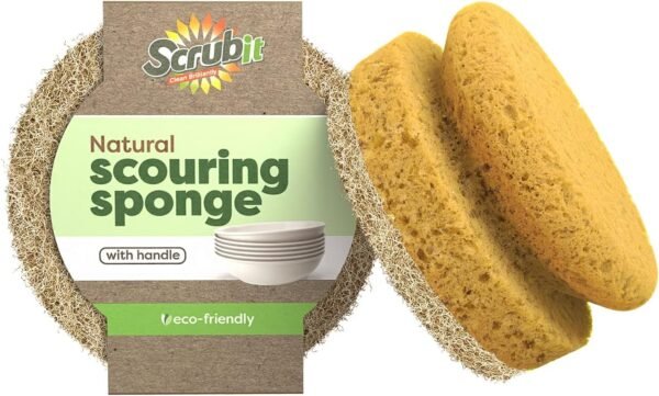 SCRUBIT Natural Scouring Pads, Eco Friendly Scrubbing Sponges for Kitchen Cleaning and Dishes, Non-Scratch Dish Scrubber with Easy-Grip Sponge Handle - Biodegradable - 2 Pack - Image 4
