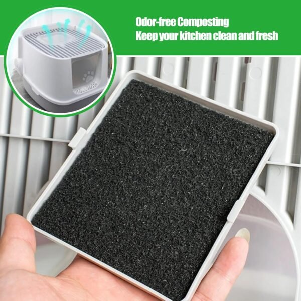 Eagles Square Compost Bin Filters, (6PCS, 4.7" x 4.7" x 0.4") Charcoal Filters for Kitchen Compost Bin Pail, Square Activated Carbon Filter Bio Bucket Filter for Compost Bin Universal Size - Image 6