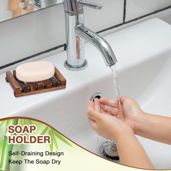 Skylety Shower Soap Holder Wooden Soap Dish Draining Soap Saver Soap Tray Soap Case Soap Stand for Bathroom Kitchen Travel Sponge Shampoo Sink, 4.5 x 3.1 x 0.9 Inches (Brown Color,30 Pieces) - Image 4