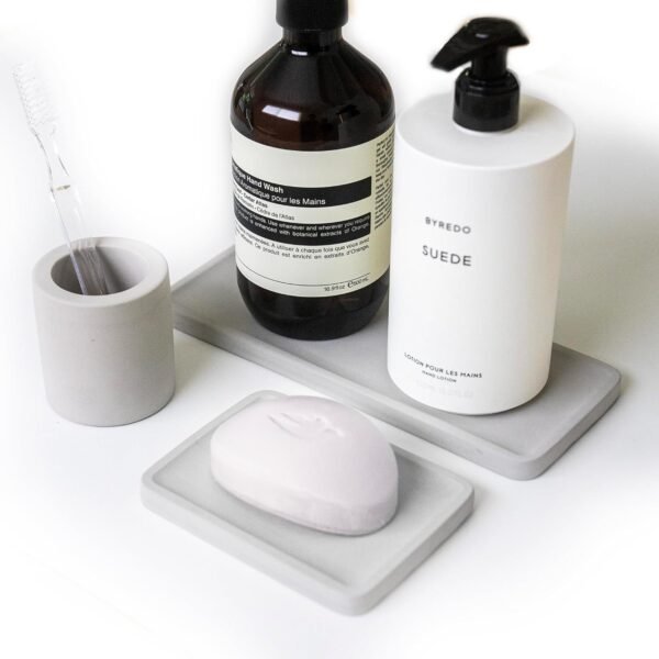Diatomaceous Earth Stone Bath Set with Tray, Soap Dish, Toothbrush Cup - Matches Most Diatomite Rock Shower Mat - 3 Pieces Quick Drying & Easy to Clean for Bathroom, Kitchen Counter, Shower - Image 7