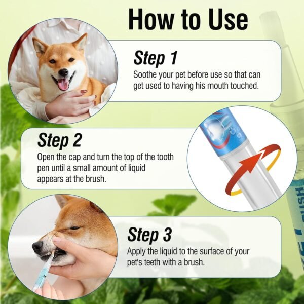 3PCS Pet Toothbrush Pen,Teeth Brightening Pen for Dog-Pet Dog/Cat Teeth Cleaning Pen for Dental Care,Dogs Cats Natural Plants Tartar Remover Tool - Image 5